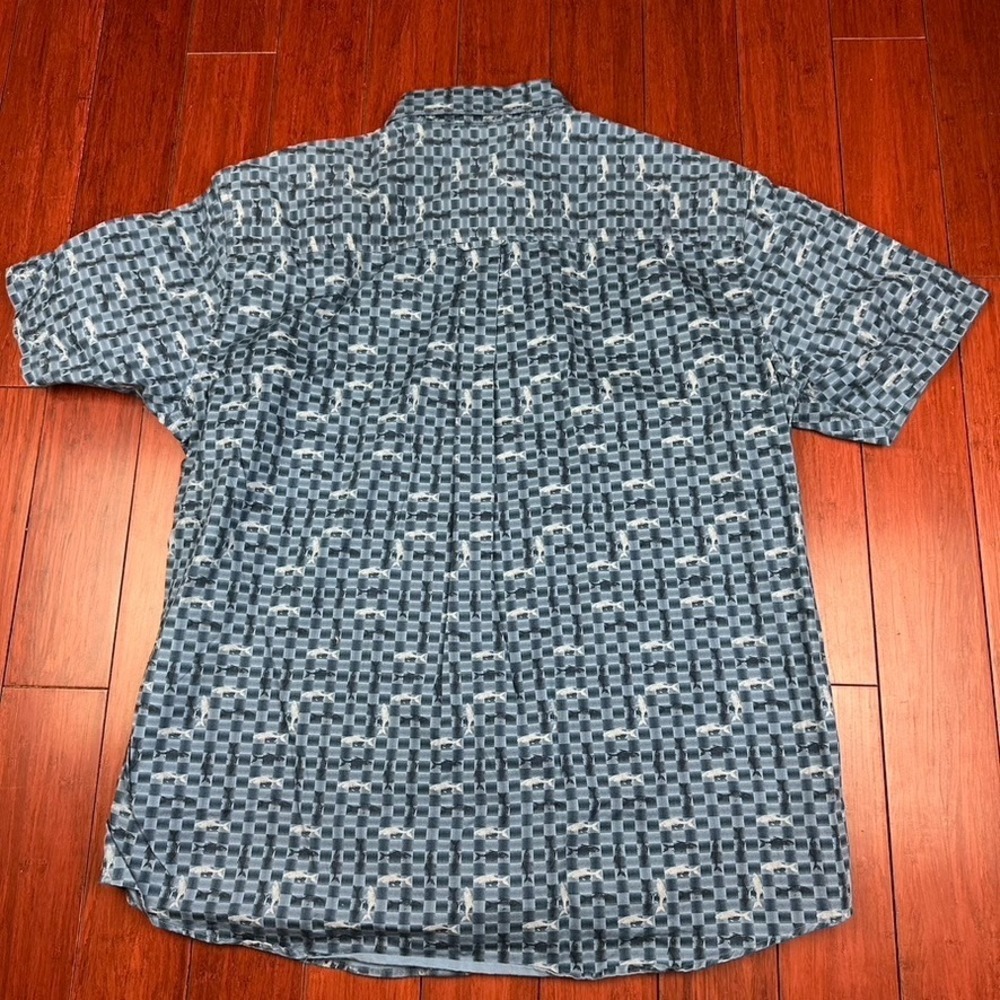 Woolrich Shirt Mens Large Fishing Blue All-Over Print Fishing Theme Button - Picture 8 of 8